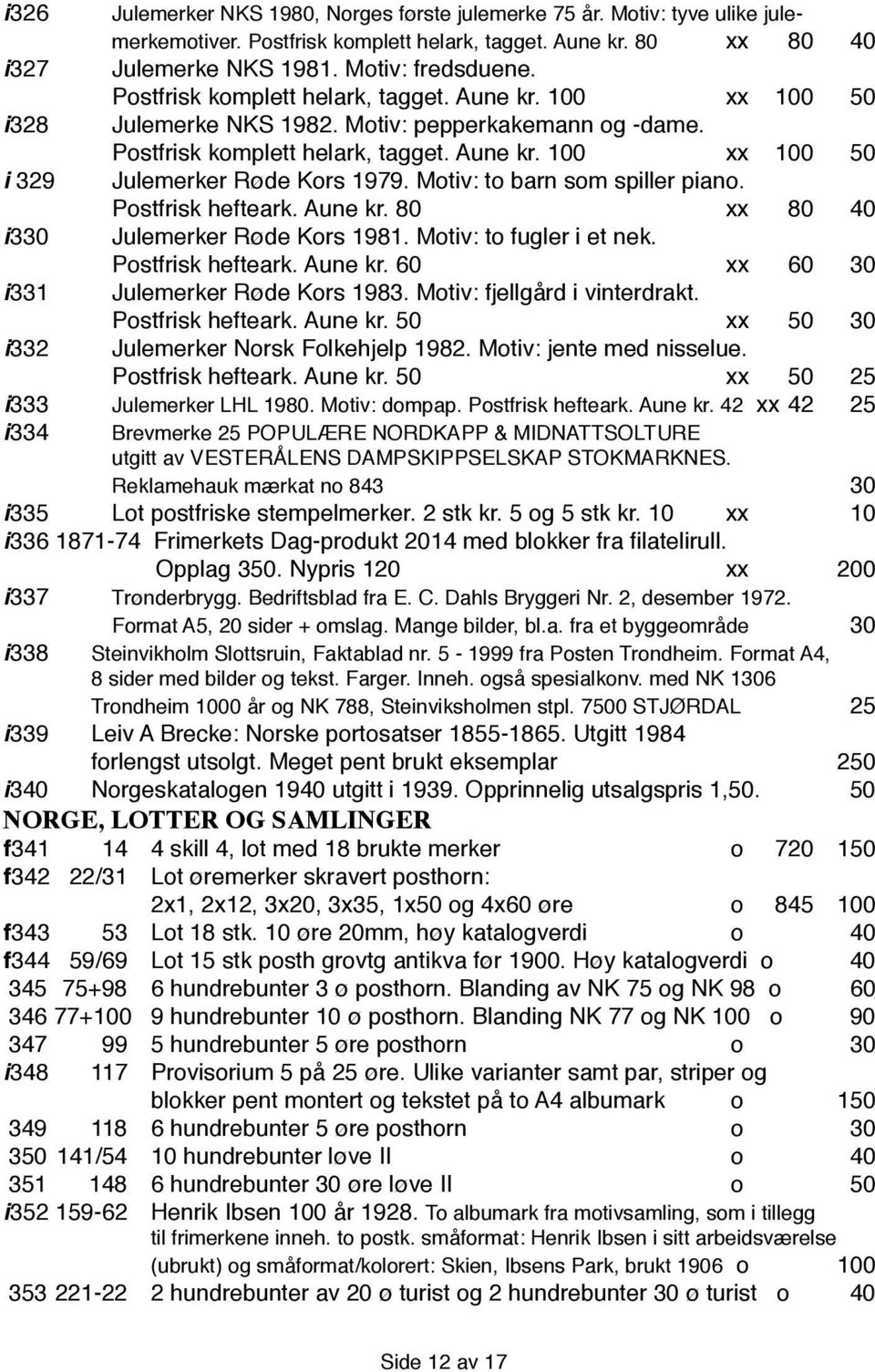 Motiv: to barn som spiller piano. Postfrisk hefteark. Aune kr. 80 xx 80 40 i 330 Julemerker Røde Kors 1981. Motiv: to fugler i et nek. Postfrisk hefteark. Aune kr. 60 xx 60 30 i 331 Julemerker Røde Kors 1983.