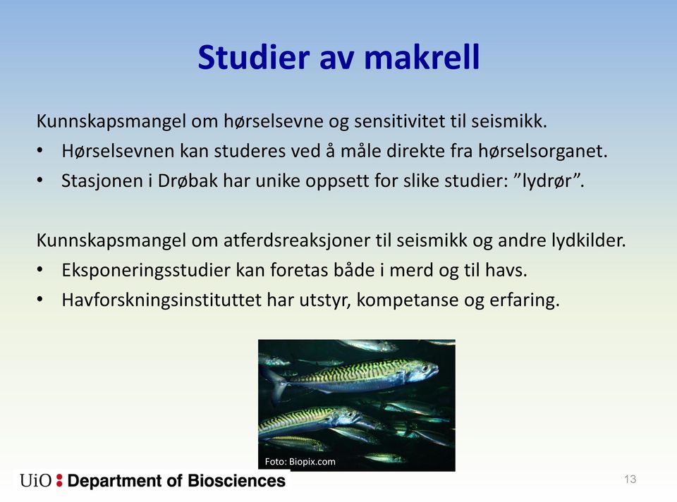 Stasjonen i Drøbak har unike oppsett for slike studier: lydrør.