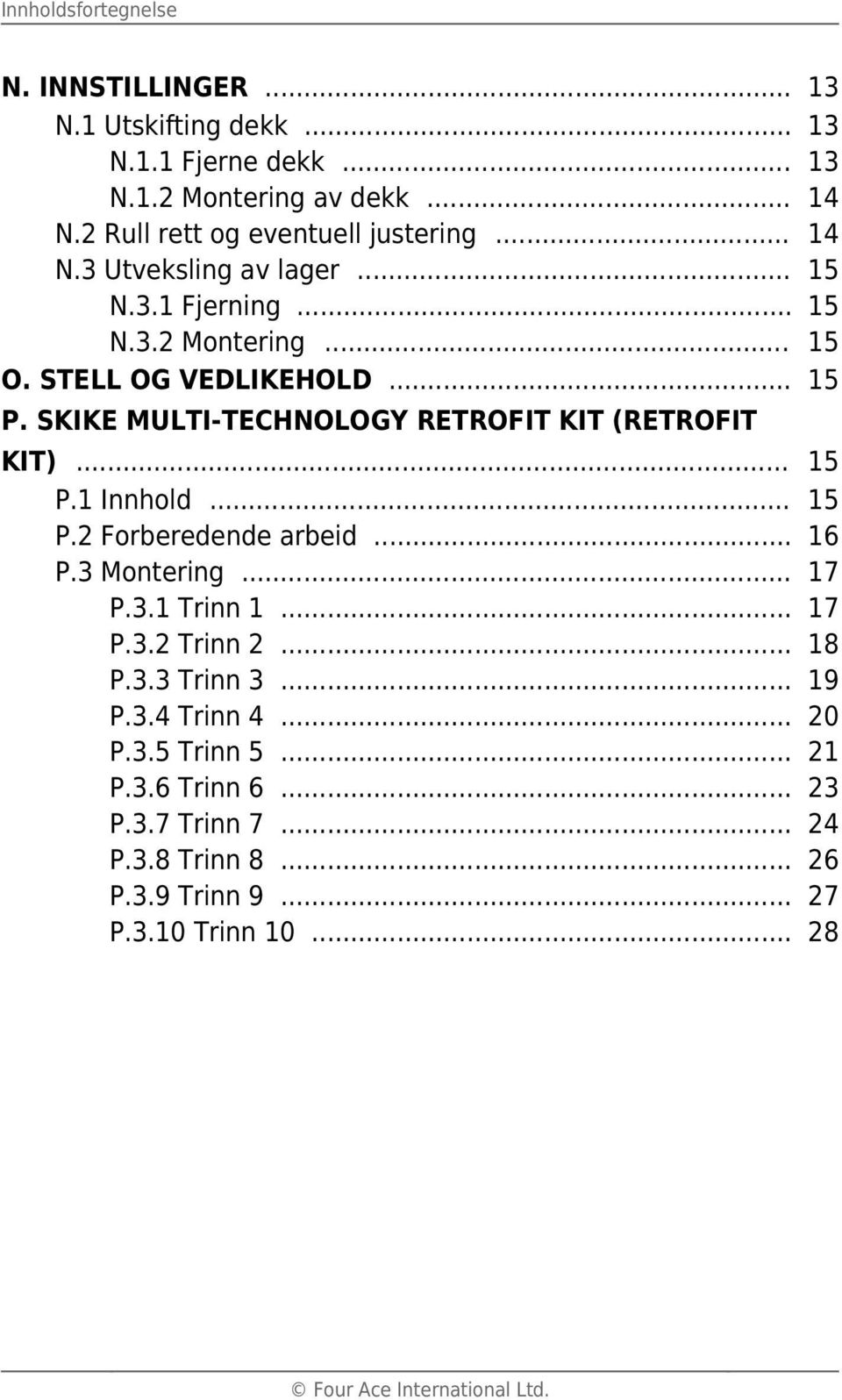 .. P.3 Montering... P.3.1 Trinn 1... P.3.2 Trinn 2... P.3.3 Trinn 3... P.3.4 Trinn 4... P.3.5 Trinn 5... P.3.6 Trinn 6... P.3.7 Trinn 7... P.3.8 Trinn 8... P.3.9 Trinn 9.