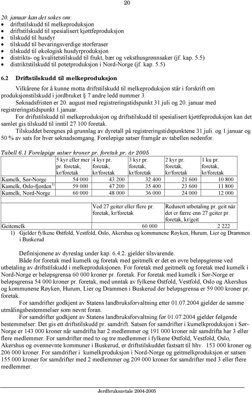 2 Driftstilskudd til melkeproduksjon 20 Vilkårene for å kunne motta driftstilskudd til melkeproduksjon står i forskrift om produksjonstilskudd i jordbruket 7 andre ledd nummer 3. Søknadsfristen er 20.