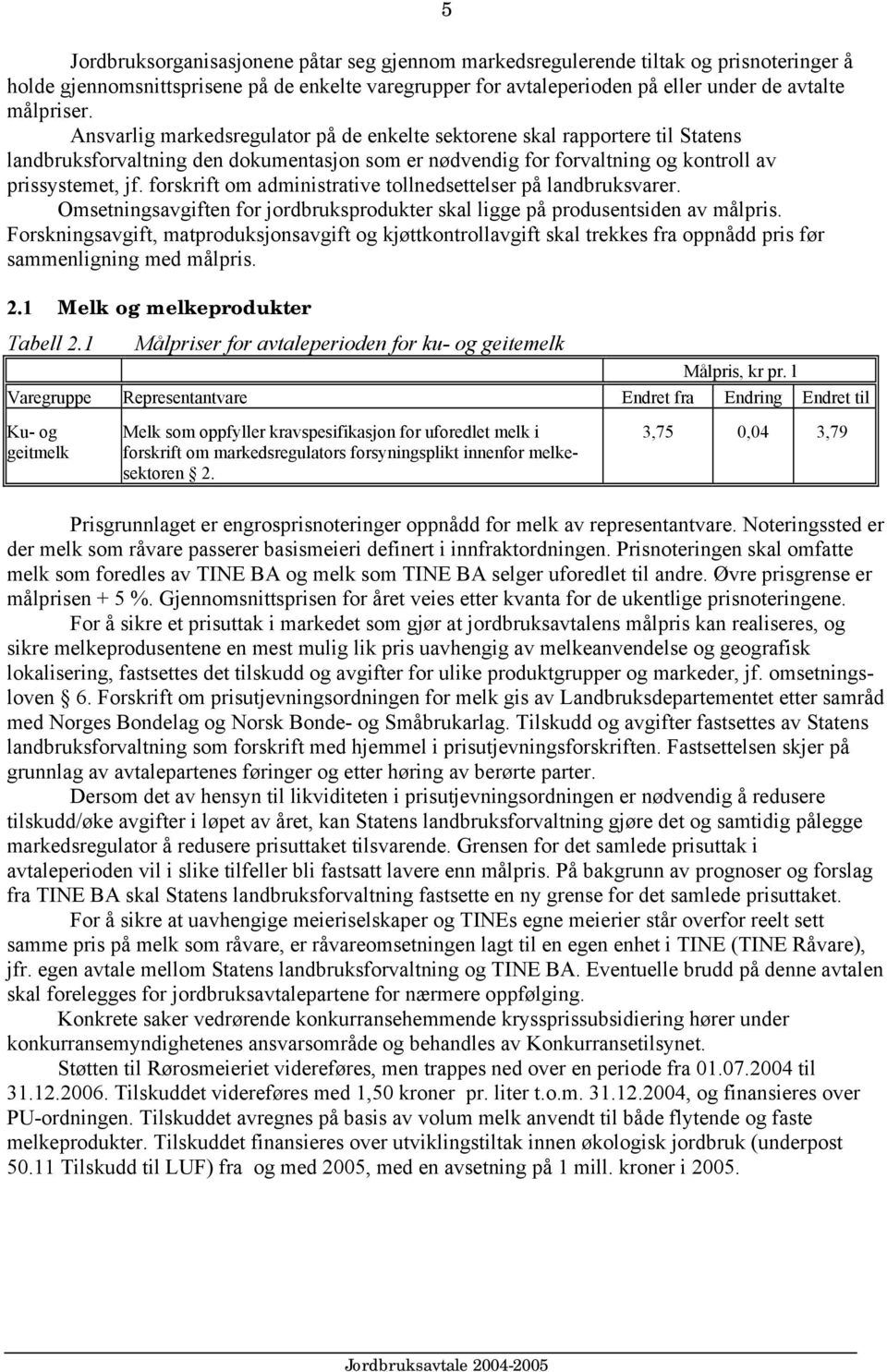 forskrift om administrative tollnedsettelser på landbruksvarer. Omsetningsavgiften for jordbruksprodukter skal ligge på produsentsiden av målpris.