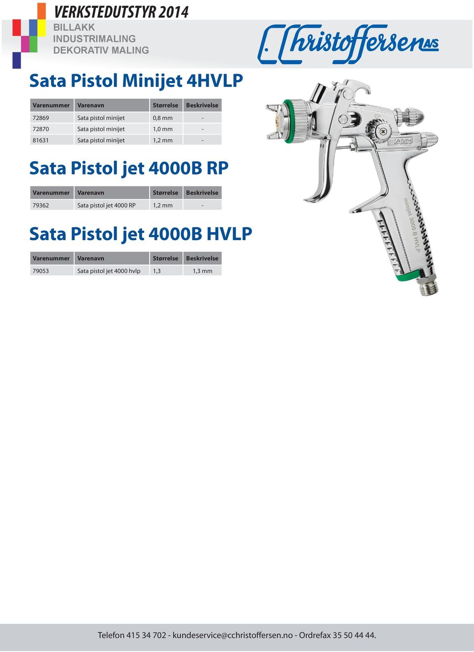 Pistol jet 4000B RP Beskrivelse 79362 Sata pistol jet 4000 RP 1,2 mm -