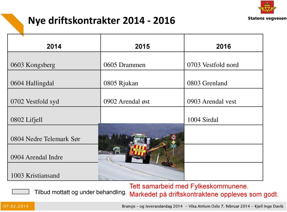 Lifjell 1004 Sirdal 0804 Nedre Telemark Sør 0904 Arendal Indre 1003 Kristiansand Tilbud mottatt og