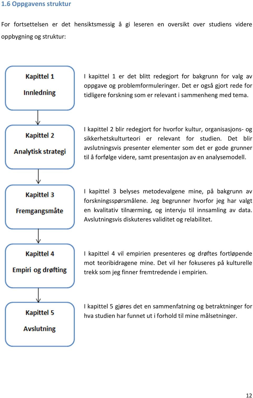 I kapittel 2 blir redegjort for hvorfor kultur, organisasjons- og sikkerhetskulturteori er relevant for studien.