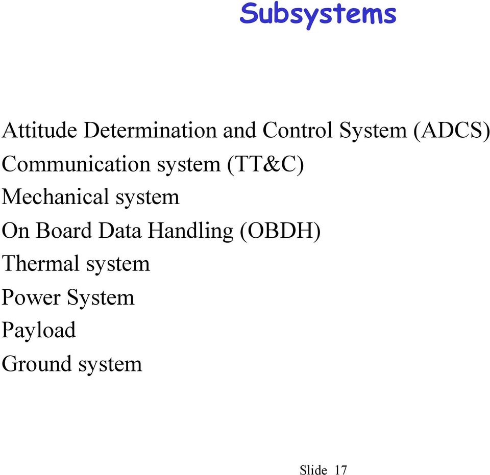 Mechanical system On Board Data Handling (OBDH)