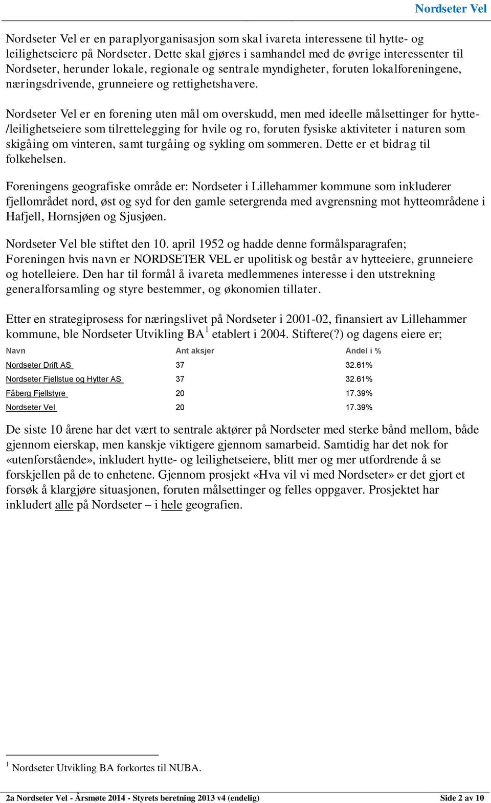 Nordseter Vel er en forening uten mål om overskudd, men med ideelle målsettinger for hytte- /leilighetseiere som tilrettelegging for hvile og ro, foruten fysiske aktiviteter i naturen som skigåing om