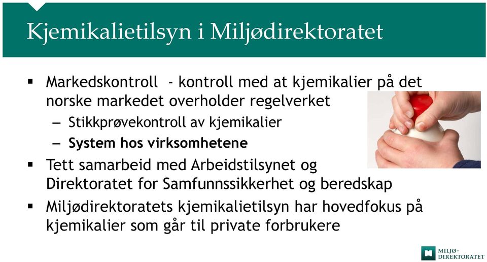 virksomhetene Tett samarbeid med Arbeidstilsynet og Direktoratet for Samfunnssikkerhet og