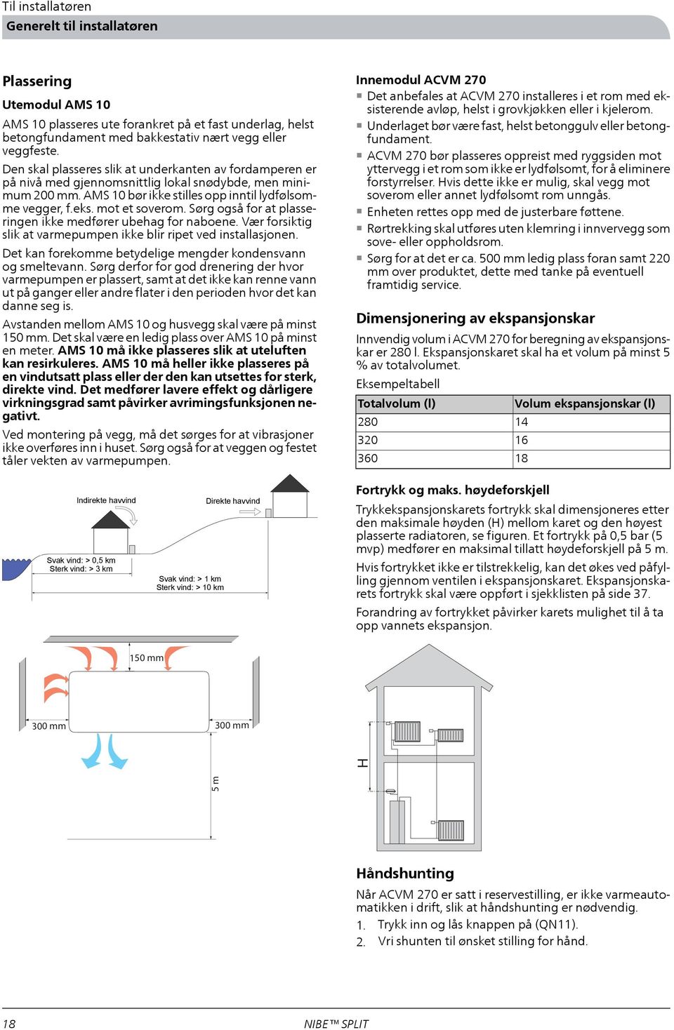 Sørg også for at plasseringen ikke medfører ubehag for naboene. Vær forsiktig slik at varmepumpen ikke blir ripet ved installasjonen. Det kan forekomme betydelige mengder kondensvann og smeltevann.