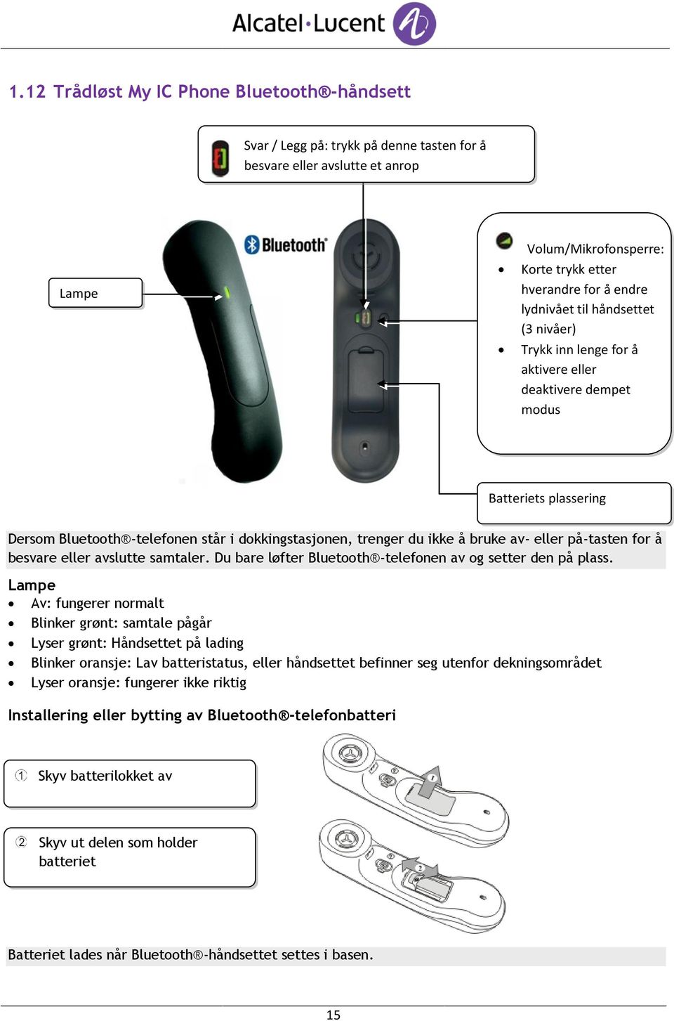 på-tasten for å besvare eller avslutte samtaler. Du bare løfter Bluetooth -telefonen av og setter den på plass.