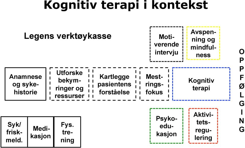 pasientens forståelse Motiverende intervju Mestringsfokus Psykoedukasjon