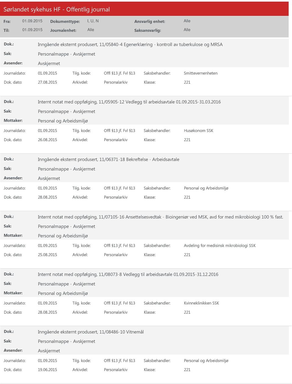 2015 Arkivdel: Personalarkiv Inngående eksternt produsert, 11/06371-18 Bekreftelse - Arbeidsavtale Personalmappe - Dok. dato: 28.08.