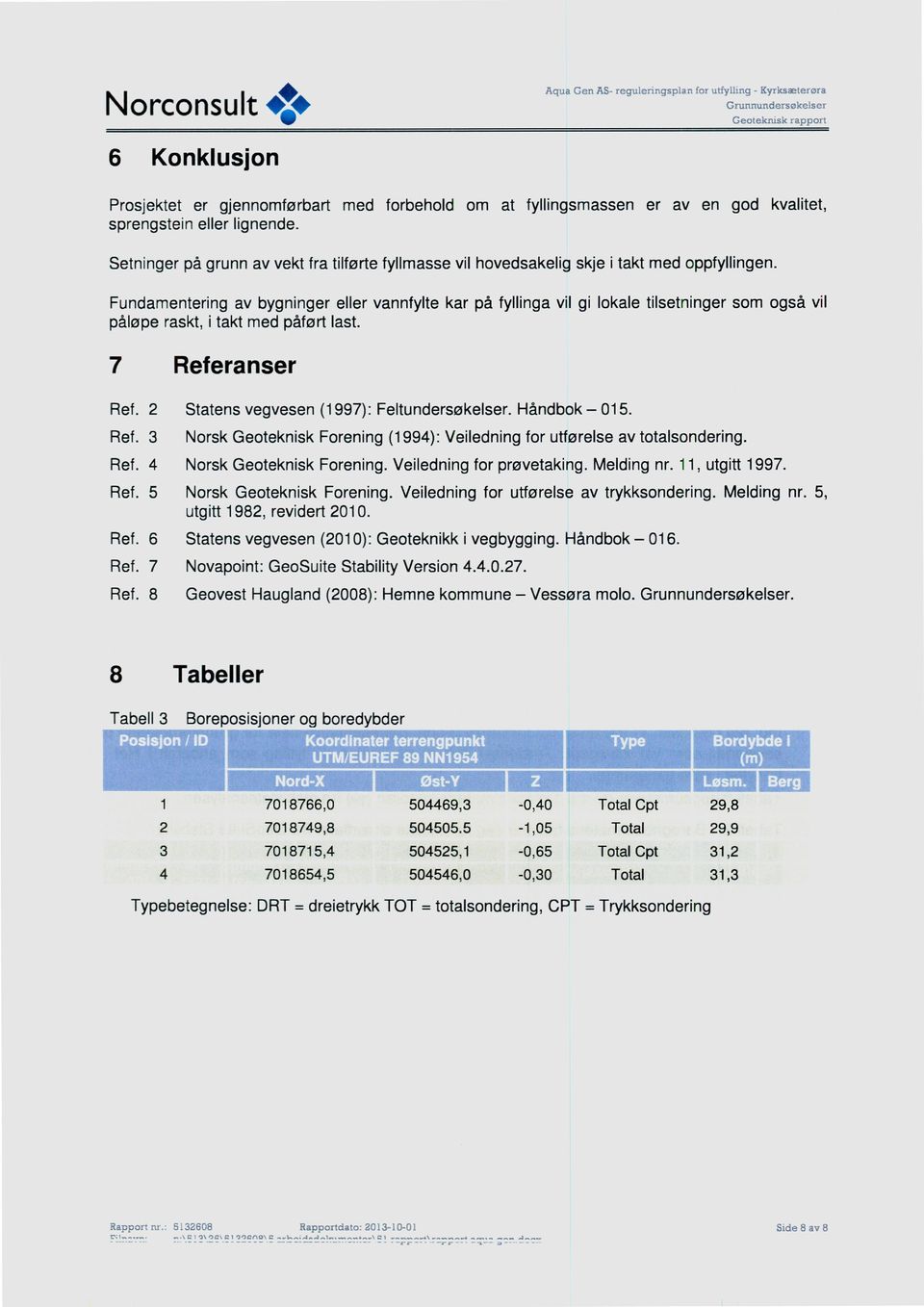 Fundamentering av bygninger eller vannfylte kar på fyllinga vil gi lokale tilsetninger som også vil påløpe raskt, i takt med påført last. 7 Referanser Ref.