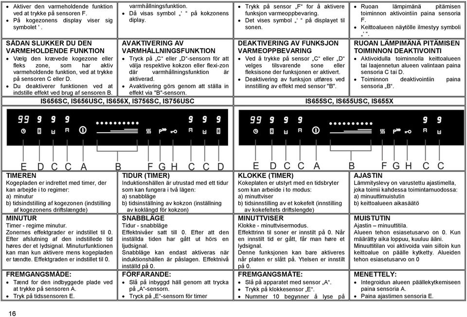 Du deaktiverer funktionen ved at indstille effekt ved brug af sensoren B. varmhållningsfunktion. Då visas symbol på kokzonens diplay.