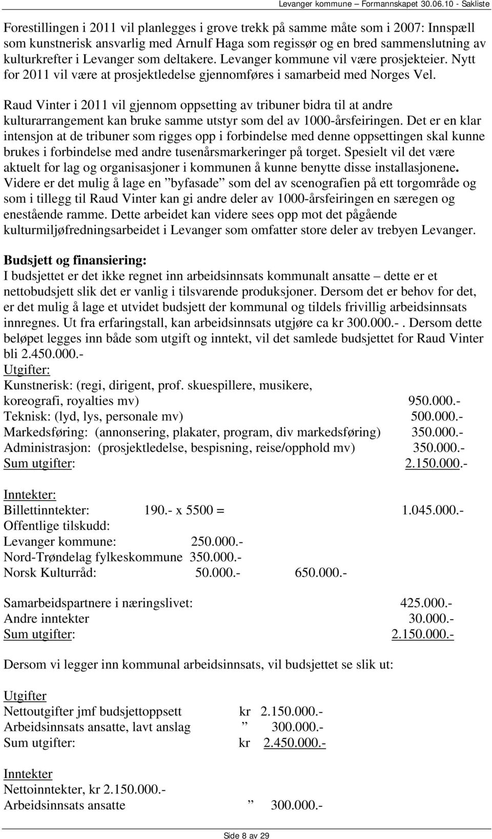 Raud Vinter i 2011 vil gjennom oppsetting av tribuner bidra til at andre kulturarrangement kan bruke samme utstyr som del av 1000-årsfeiringen.