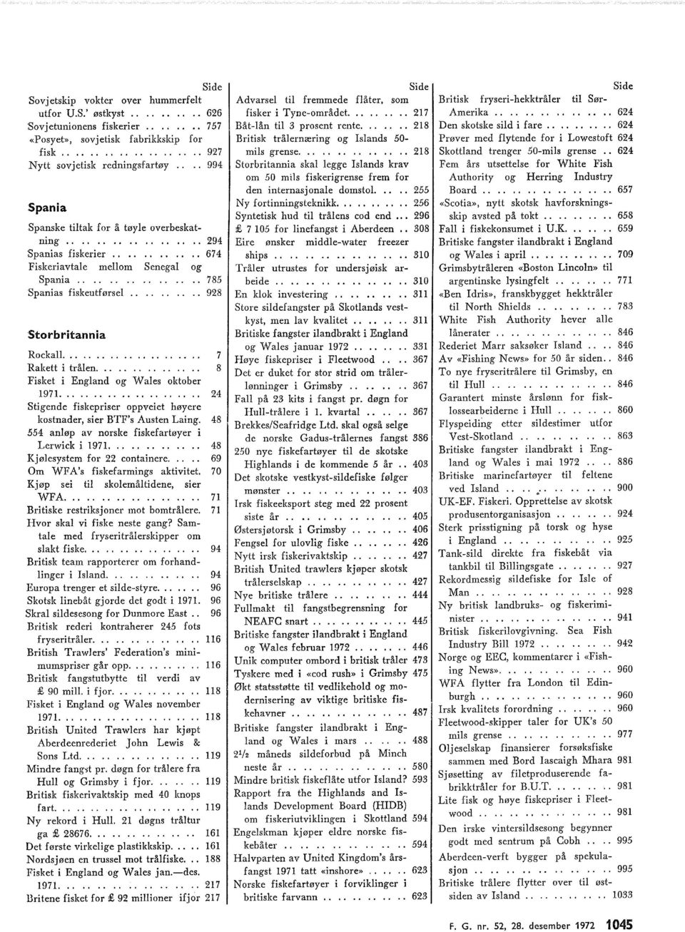 . 928 Rakett i trålen............... 8 Fisket i England og Wales oktober 1971..................... 24 Stigende fiskepriser oppveiet høyere kostnader, sier BTF's Austen Laing.