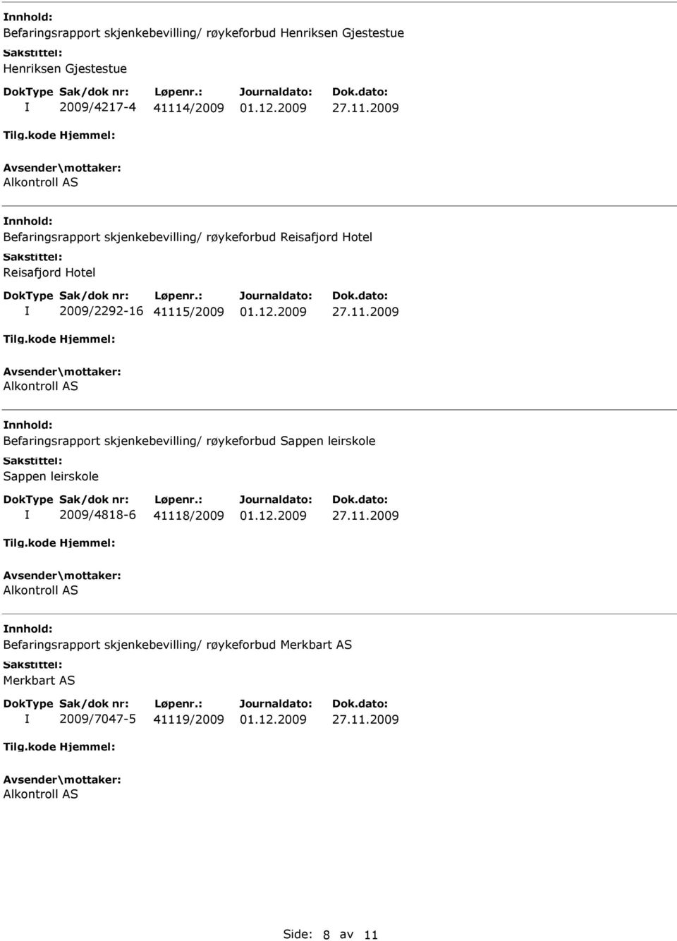 41115/2009 nnhold: Befaringsrapport skjenkebevilling/ røykeforbud Sappen leirskole Sappen leirskole 2009/4818-6