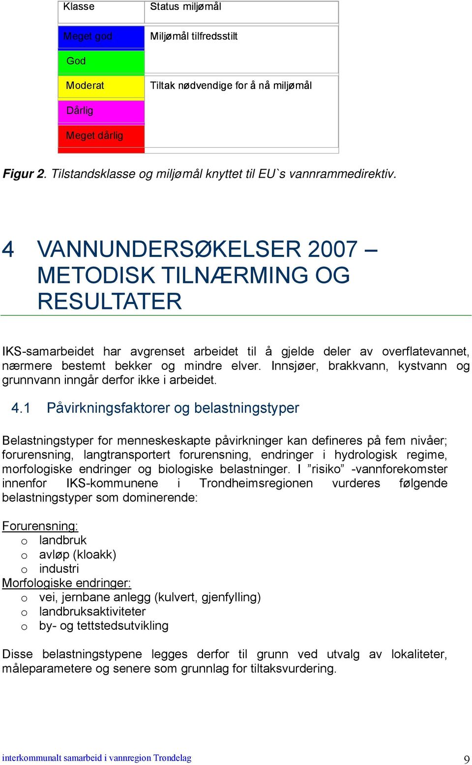 Innsjøer, brakkvann, kystvann og grunnvann inngår derfor ikke i arbeidet. 4.