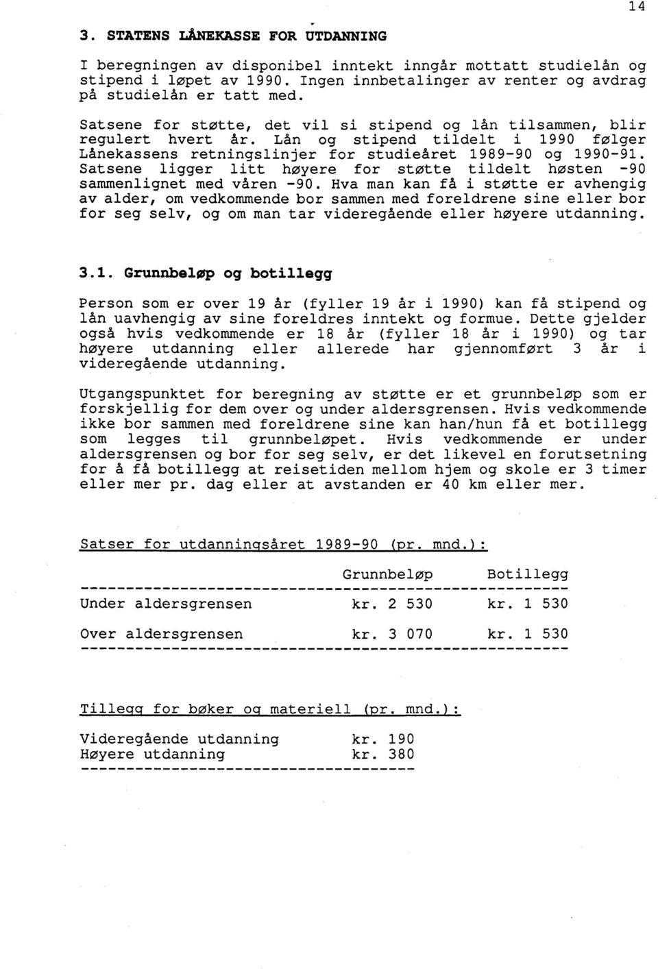 Satsene ligger litt høyere for støtte tildelt høsten -90 sammenlignet med våren -90.