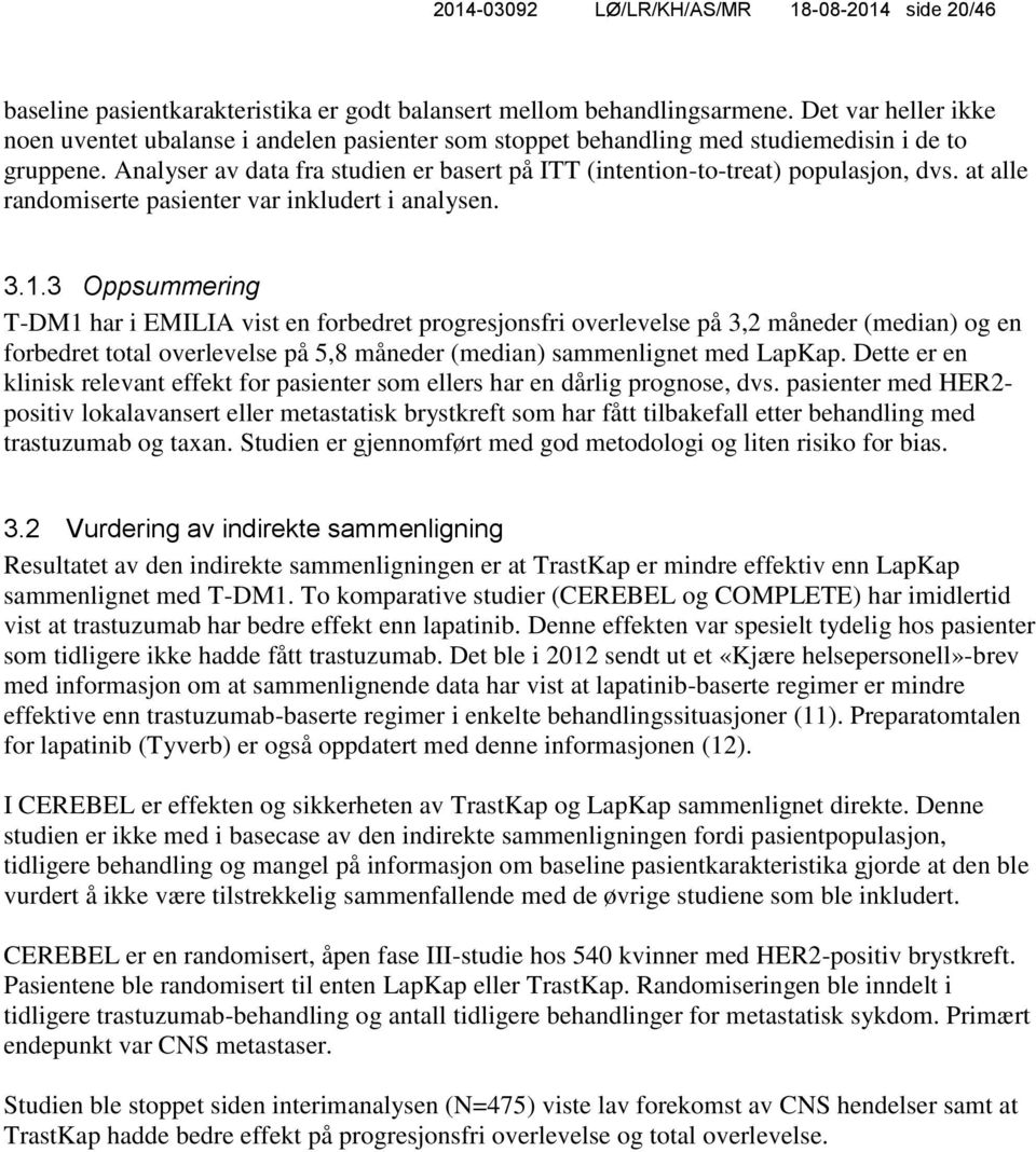 Analyser av data fra studien er basert på ITT (intention-to-treat) populasjon, dvs. at alle randomiserte pasienter var inkludert i analysen. 3.1.