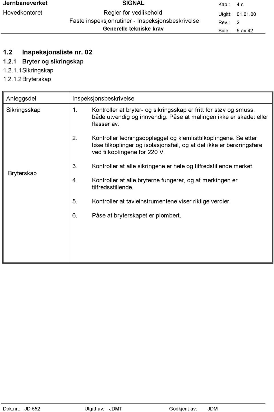 Kontroller ledningsopplegget og klemlisttilkoplingene. Se etter løse tilkoplinger og isolasjonsfeil, og at det ikke er berøringsfare ved tilkoplingene for 220 V. Bryterskap 3.