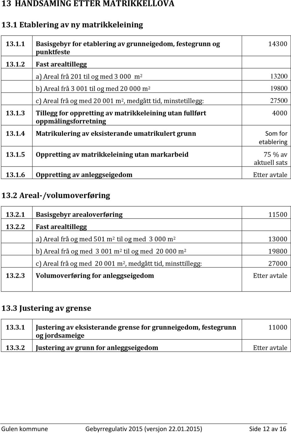 1.6 Oppretting av anleggseigedom Etter avtale 13.2 