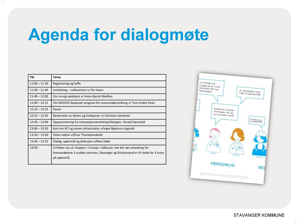 funksjoner v/ Christine Sandvold 12:45 13:00 Oppsummering fra innovasjonsworkshop/halogen, Harald Sævareid 13:00 13:20 Kort om IKT og annen infrastruktur v/inger Bjørkum Leigvold 13:20 13:30