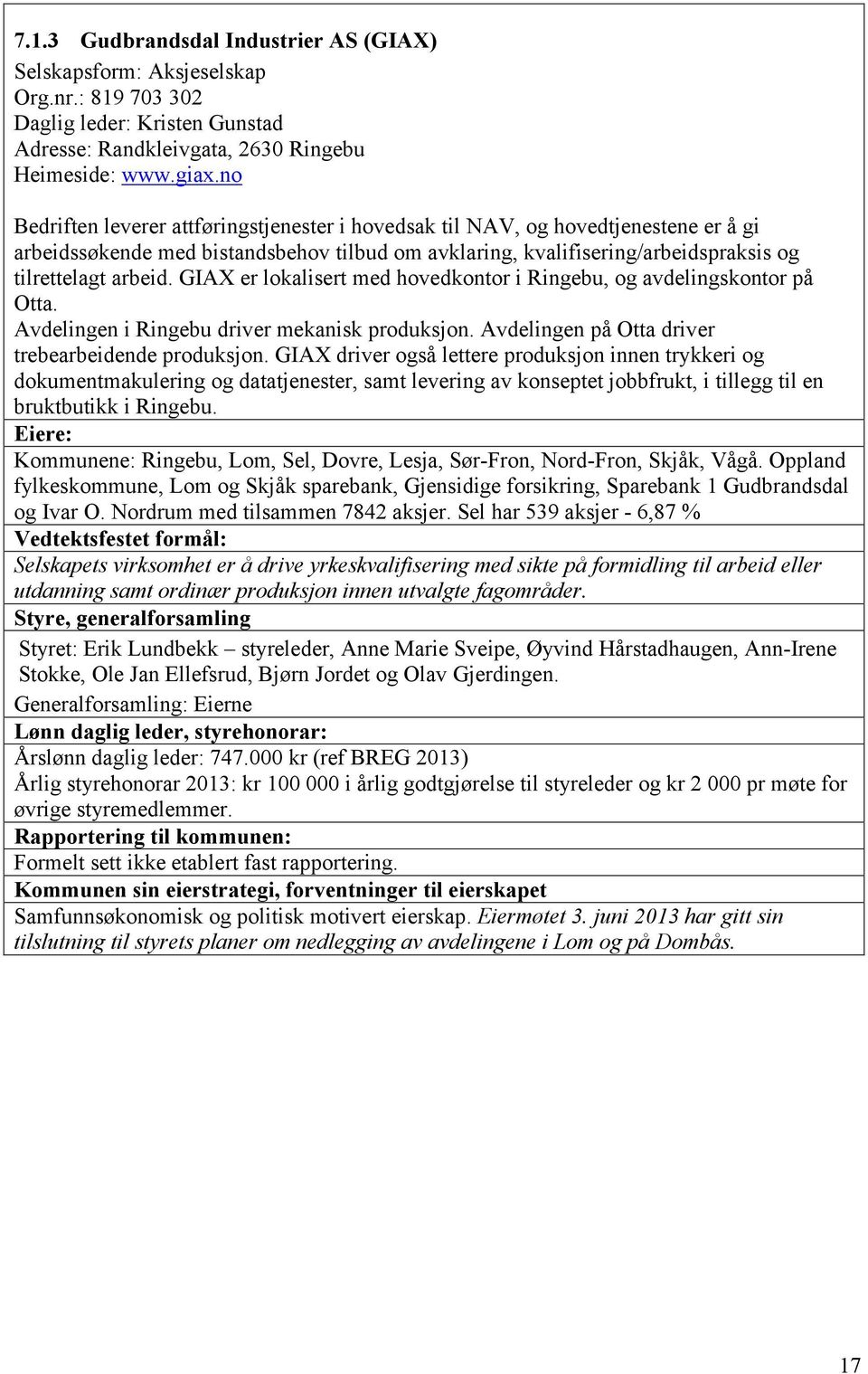 GIAX er lokalisert med hovedkontor i Ringebu, og avdelingskontor på Otta. Avdelingen i Ringebu driver mekanisk produksjon. Avdelingen på Otta driver trebearbeidende produksjon.