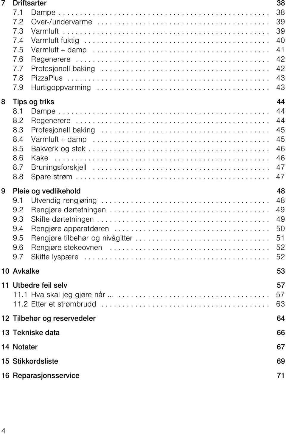 ....................................... 42 7.8 PizzaPlus................................................ 43 7.9 Hurtigoppvarming......................................... 43 8 Tips og triks 44 8.