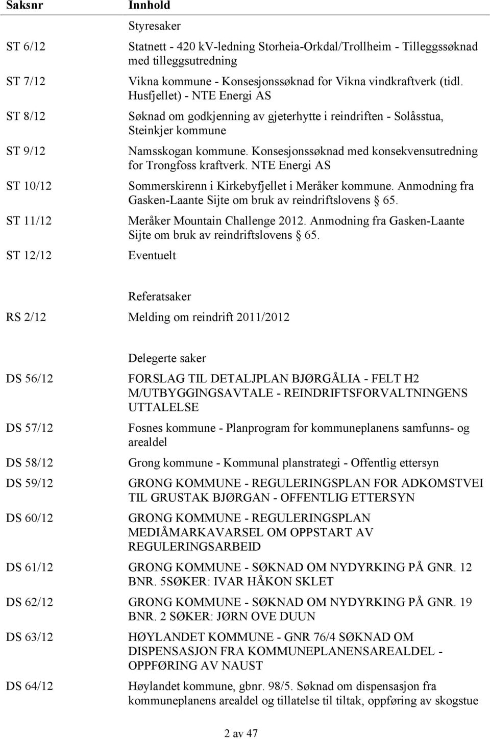 Konsesjonssøknad med konsekvensutredning for Trongfoss kraftverk. NTE Energi AS Sommerskirenn i Kirkebyfjellet i Meråker kommune. Anmodning fra Gasken-Laante Sijte om bruk av reindriftslovens 65.