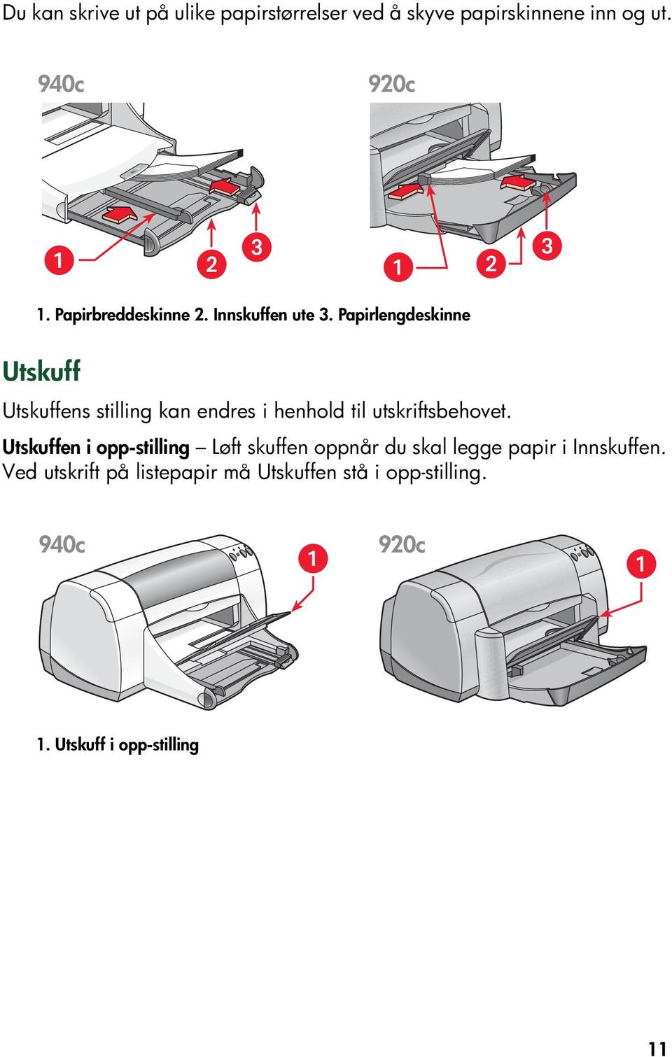 Papirlengdeskinne Utskuff Utskuffens stilling kan endres i henhold til utskriftsbehovet.