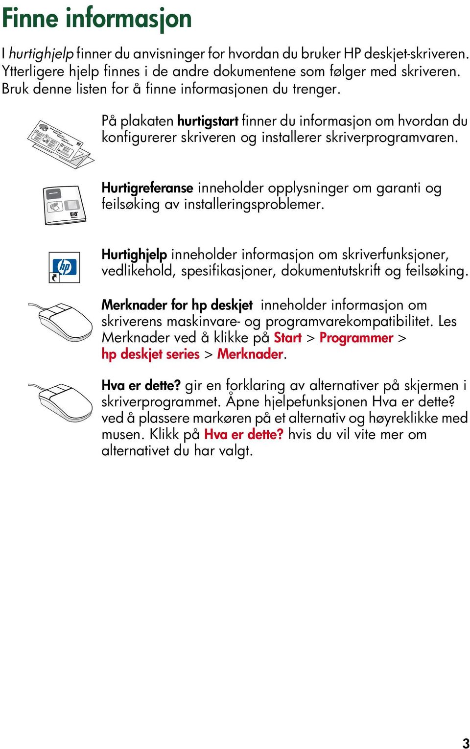 Hurtigreferanse inneholder opplysninger om garanti og feilsøking av installeringsproblemer.