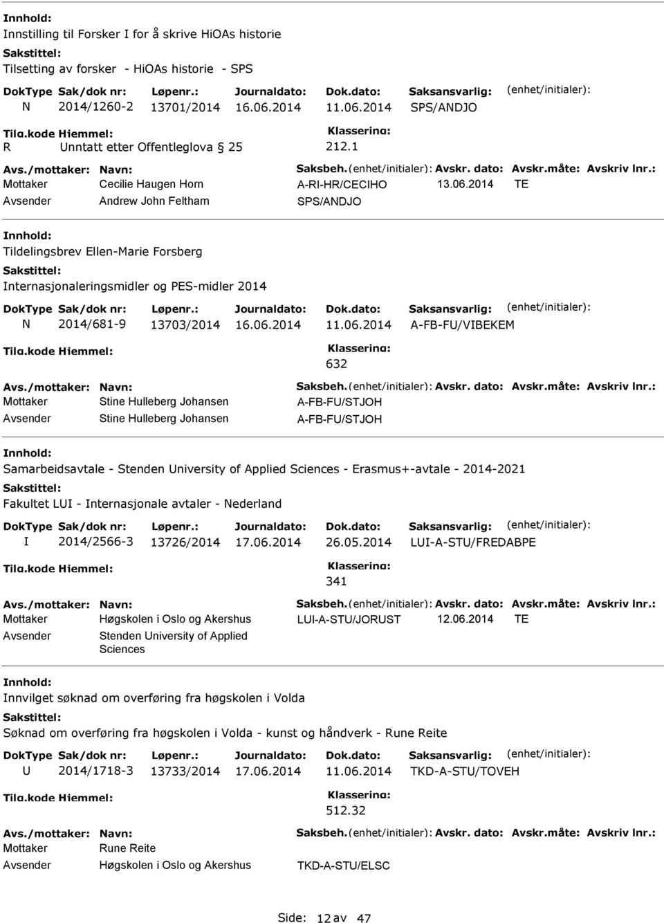 2014 TE Avsender Andrew John Feltham SPS/ADJO Tildelingsbrev Ellen-Marie Forsberg nternasjonaleringsmidler og PES-midler 2014 2014/681-9 13703/2014 11.06.2014 632 A-FB-FU/VBEKEM Avs.