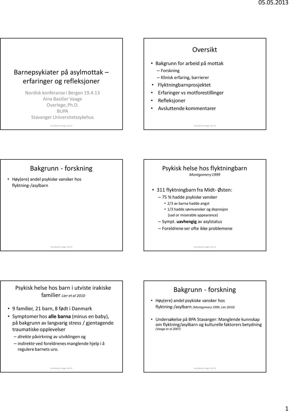 forskning Høy(ere) andel psykiske vansker hos flyktning-/asylbarn Psykisk helse hos flyktningbarn Montgomery 1999 311 flyktningbarn fra Midt-Østen: 75 % hadde psykiske vansker 2/3 av barna hadde