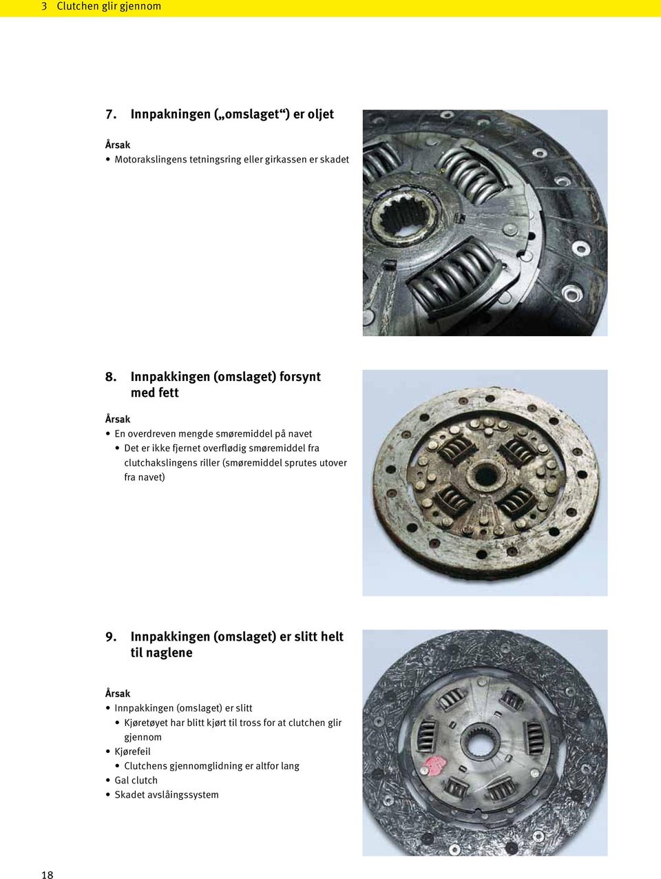 clutchakslingens riller (smøremiddel sprutes utover fra navet) 9.