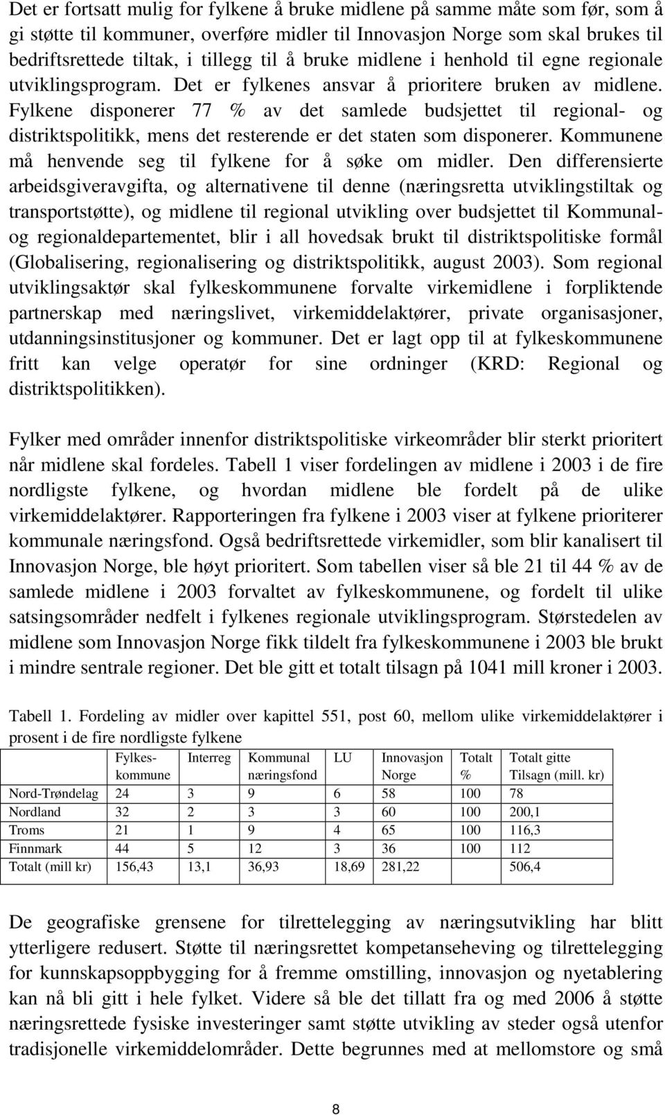 Fylkene disponerer 77 % av det samlede budsjettet til regional- og distriktspolitikk, mens det resterende er det staten som disponerer. Kommunene må henvende seg til fylkene for å søke om midler.