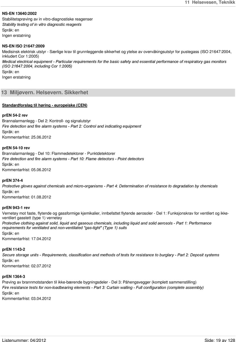 safety and essential performance of respiratory gas monitors (ISO 21647:2004, including Cor 1:2005) 13 Miljøvern. Helsevern.