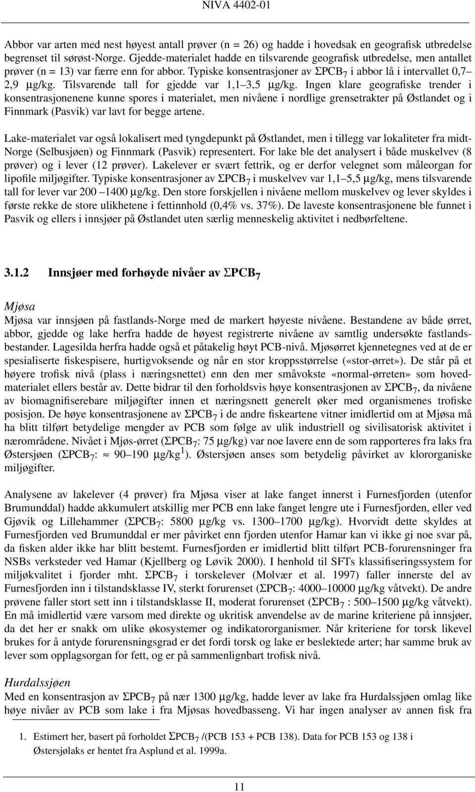 Tilsvarende tall for gjedde var 1,1 3,5 µg/kg.