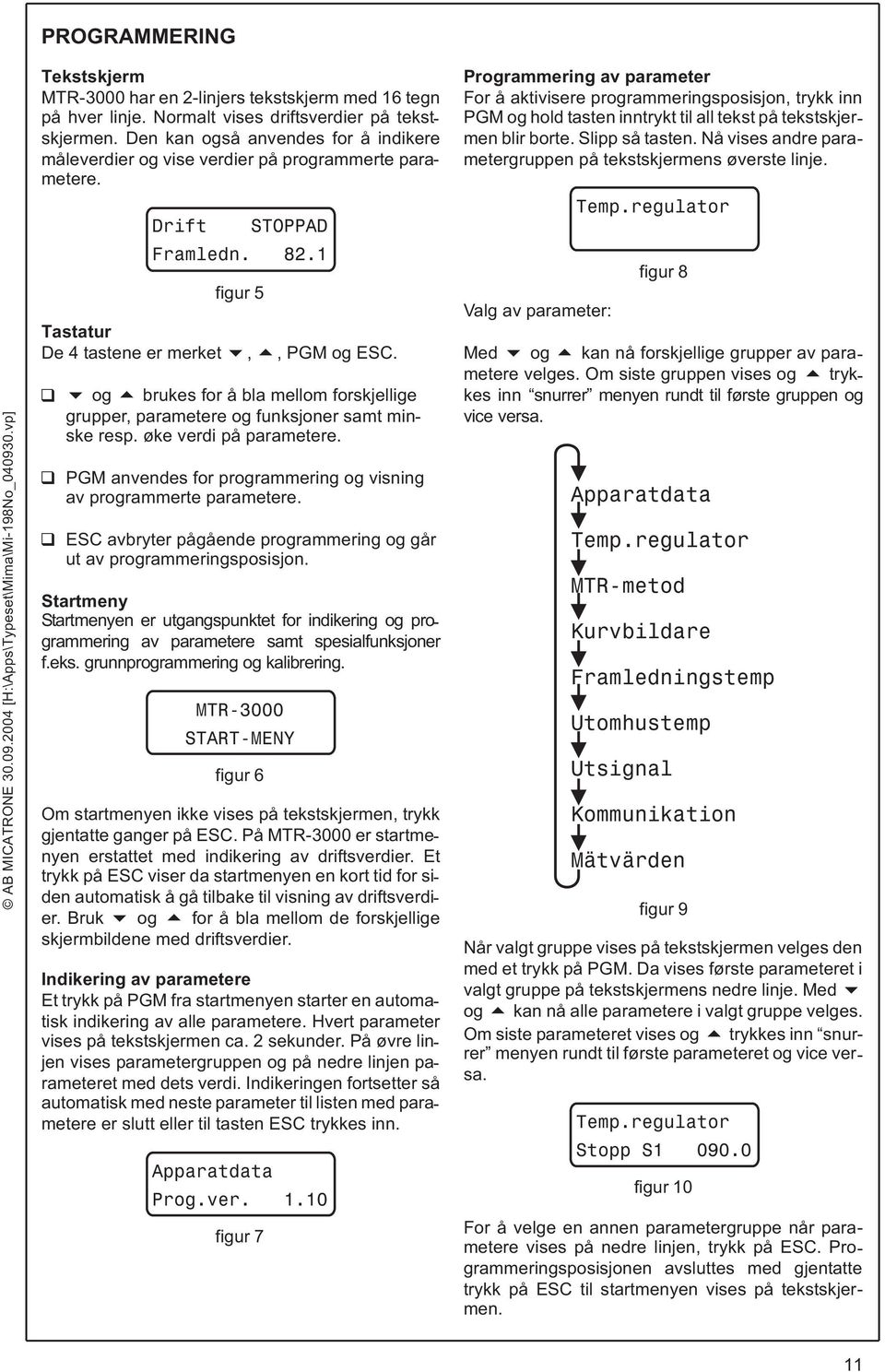 og brukes for å bla mellom forskjellige grupper, parametere og funksjoner samt minske resp. øke verdi på parametere. PGM anvendes for programmering og visning av programmerte parametere.