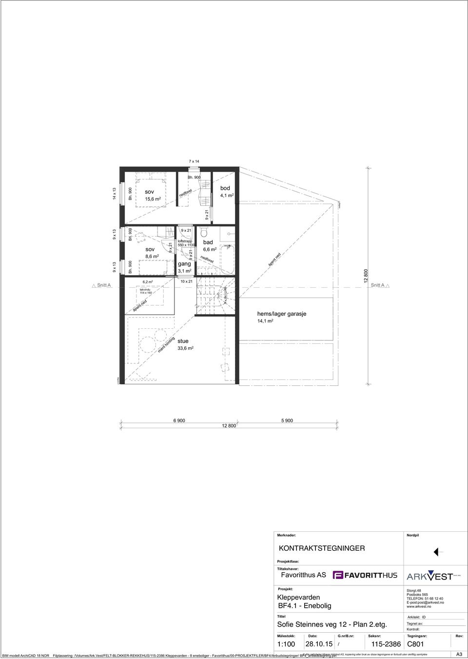 ArchiCAD 18 NOR GSPublisherEngine 510.56.58.100 Sofie Steinnes veg 12 - Plan 2.etg. 1:100 28.10.15 / 115-2386 C801 Filplassering: /Volumes/Ark.