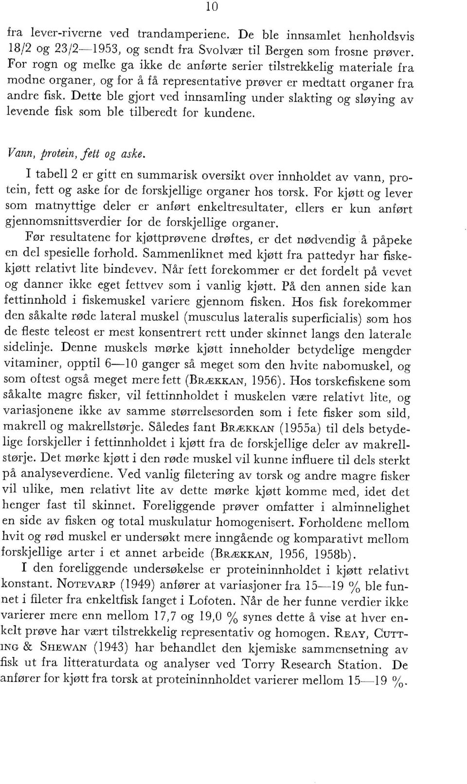 Dette be gjort ved innsaming under sakting og søying av evende fisk som be tiberedt for kundene. Vann, protein, fett og aske.