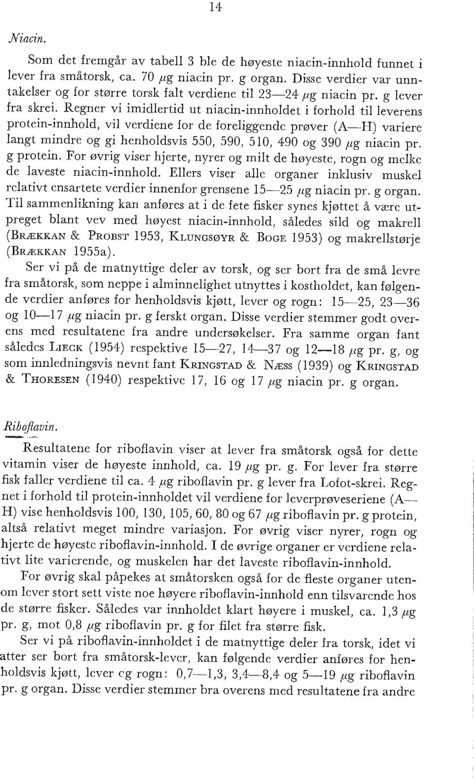 Regner vi imidertid ut niacin-innhodet i forhod ti everens protein-innhod, vi verdiene for de foreiggende prøver (A-H) variere angt mindre og gi henhodsvis 550, 590, 510, 490 og 390 fg niacin pr.