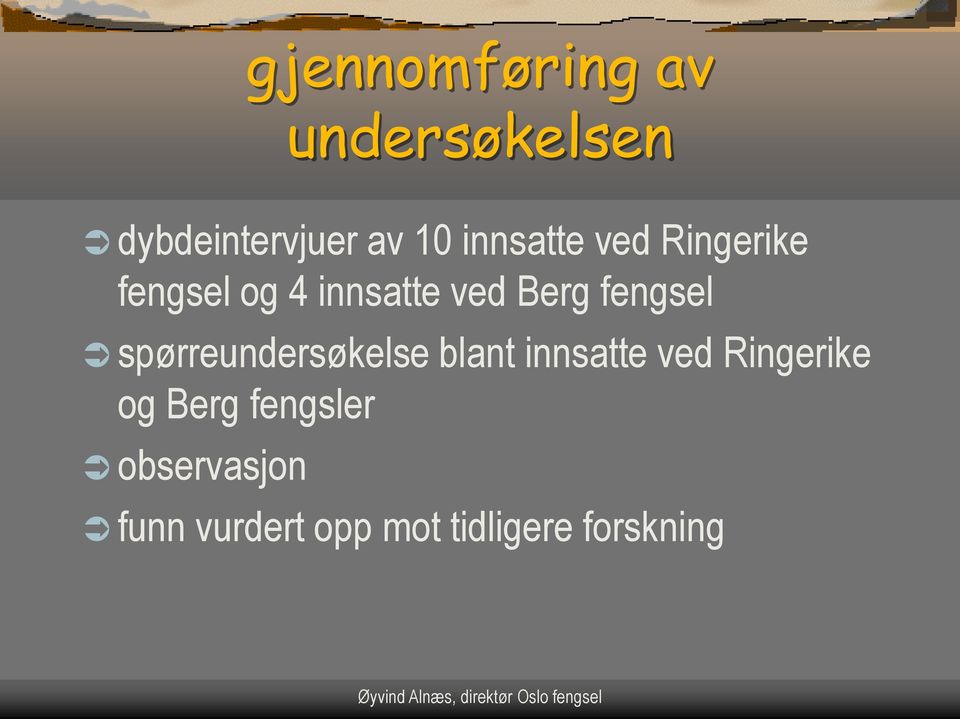 fengsel spørreundersøkelse blant innsatte ved Ringerike