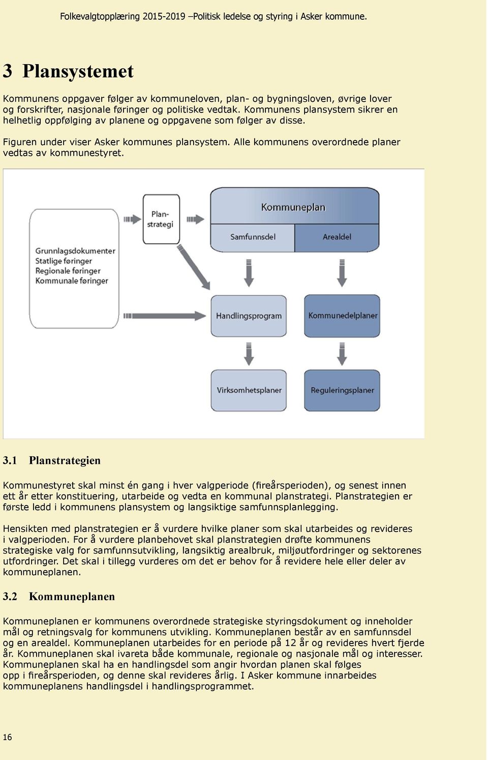 Alle kommunens overordnede planer vedtas av kommunestyret. 3.