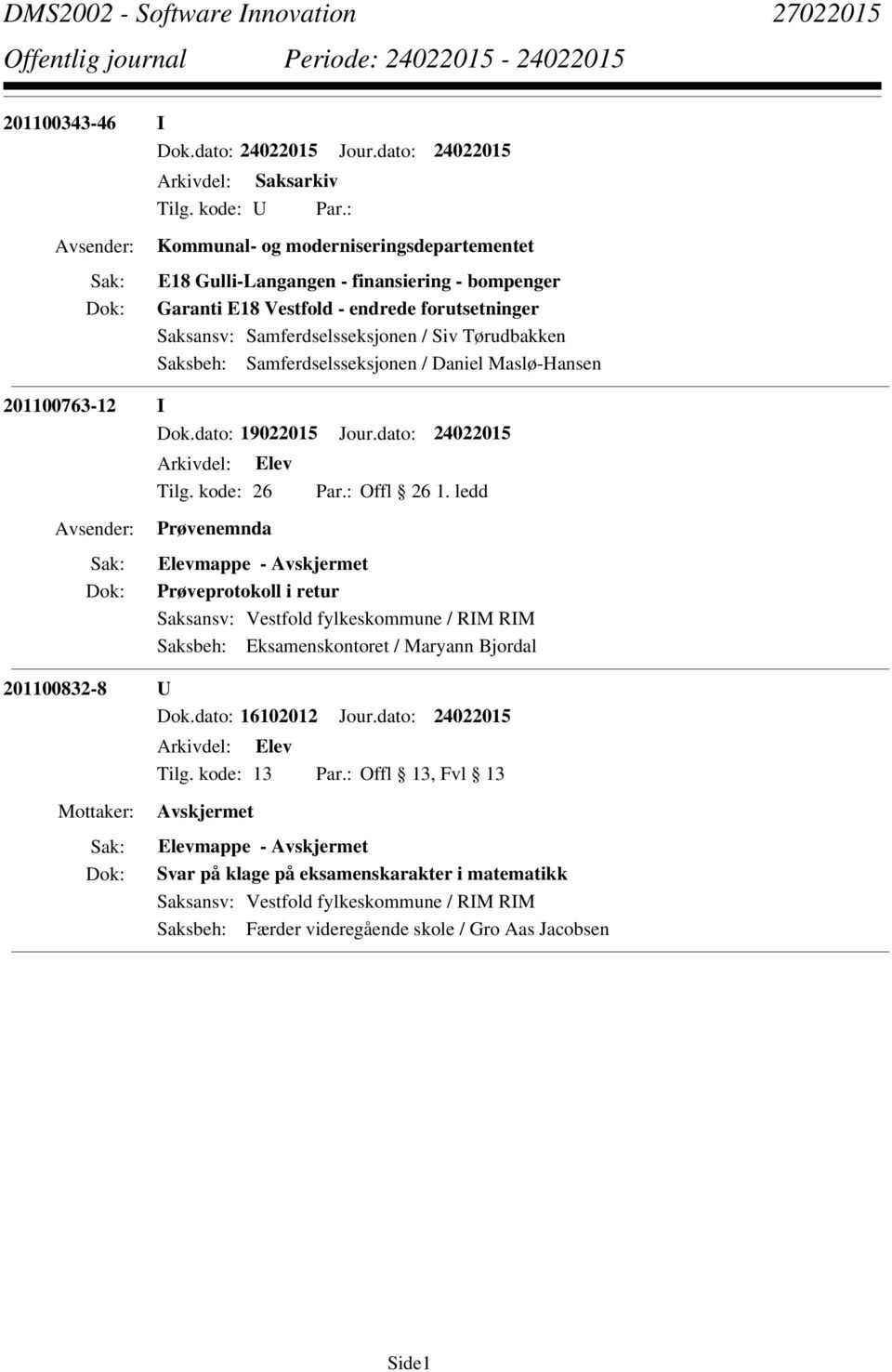 endrede forutsetninger Saksansv: Samferdselsseksjonen / Siv Tørudbakken Saksbeh: Samferdselsseksjonen / Daniel Maslø-Hansen 201100763-12 I Dok.