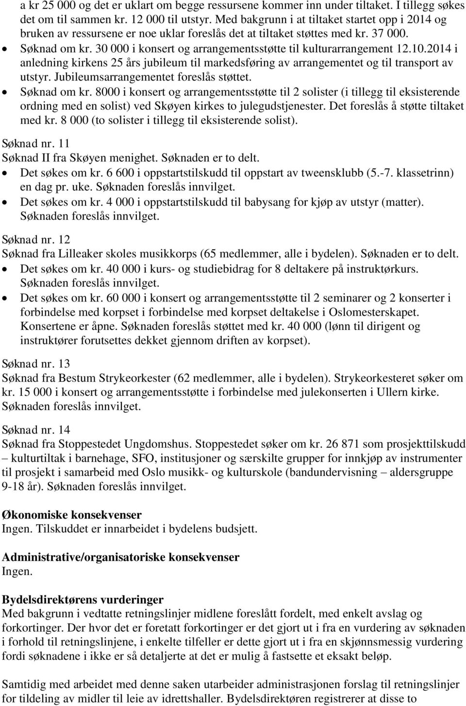 30 000 i konsert og arrangementsstøtte til kulturarrangement 12.10.2014 i anledning kirkens 25 års jubileum til markedsføring av arrangementet og til transport av utstyr.