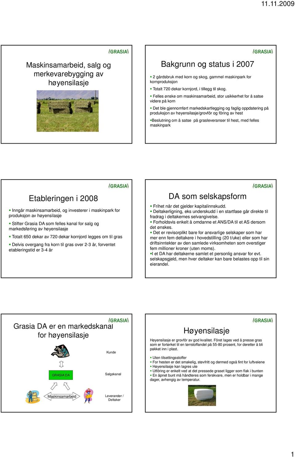 Felles ønske om maskinsamarbeid, stor usikkerhet for å satse videre på korn Det ble gjennomført markedskartlegging og faglig oppdatering på produksjon av høyensilasje/grovfôr og fôring av hest