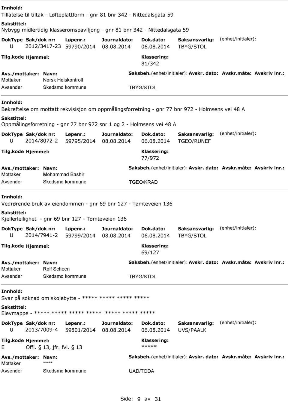 : Mottaker Norsk Heiskontroll TBYG/STOL Bekreftelse om mottatt rekvisisjon om oppmålingsforretning - gnr 77 bnr 972 - Holmsens vei 48 Oppmålingsforretning - gnr 77 bnr 972 snr 1 og 2 - Holmsens vei