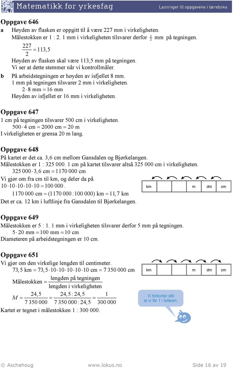 2 8 mm 16 mm Høyden v isfjellet er 16 mm i virkeligheten. Oppgve 647 1 cm på tegningen tilsvrer 500 cm i virkeligheten. 500 4 cm 2000 cm 20 m I virkeligheten er grens 20 m lng.