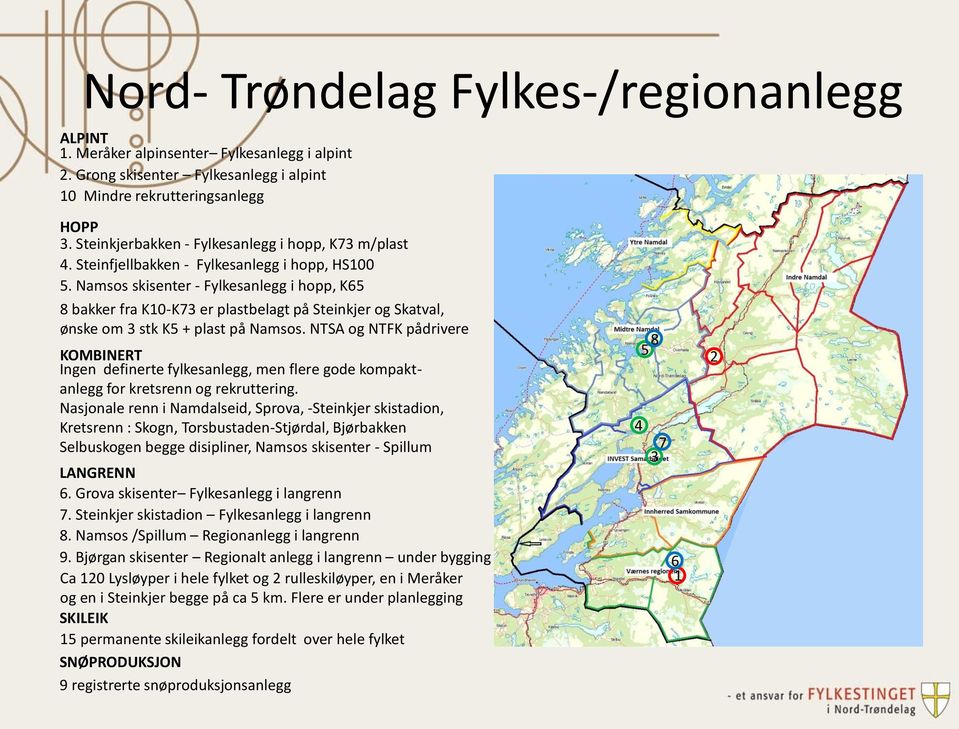 Namsos skisenter - Fylkesanlegg i hopp, K65 8 bakker fra K10-K73 er plastbelagt på Steinkjer og Skatval, ønske om 3 stk K5 + plast på Namsos.