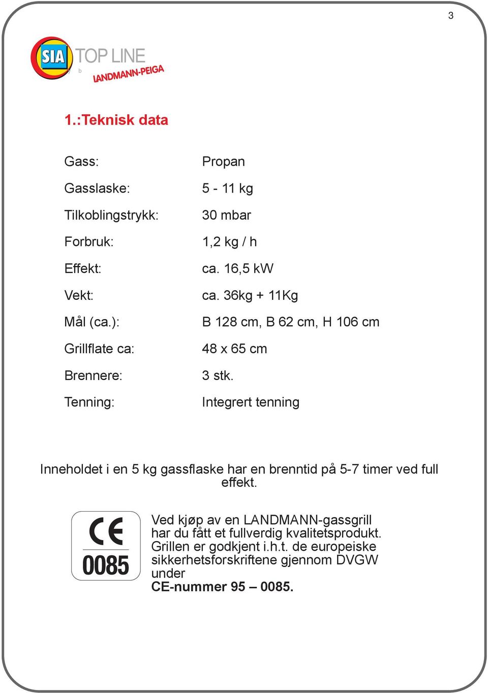 36kg + 11Kg B 128 cm, B 62 cm, H 106 cm 48 x 65 cm 3 stk.